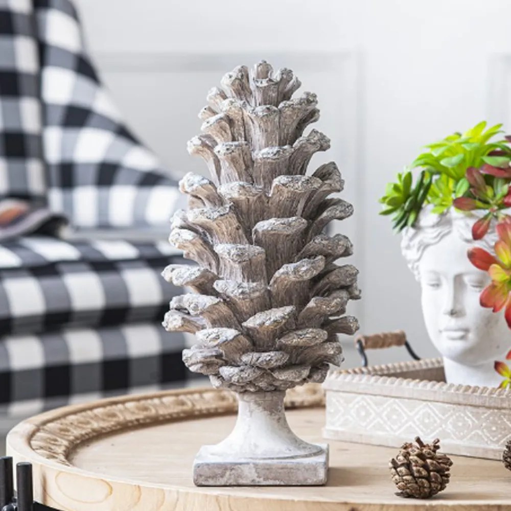 Artekko Pine Cone Διακοσμητικό Γλυπτό Κουκουνάρα Ρητίνης Γκρι (18x18x36)cm Σετ/2 - art-77342 - 77342