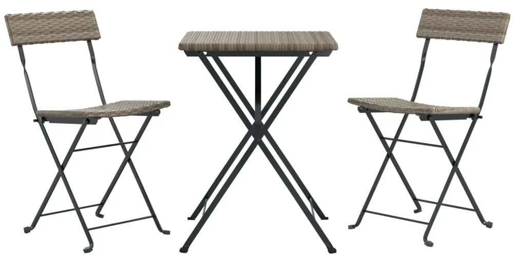 vidaXL Σετ Επίπλων Bistro Πτυσσόμενα 3 τεμ. Γκρι από Συνθετικό Ρατάν