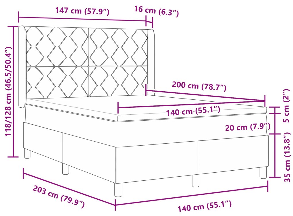 vidaXL Κρεβάτι Box Spring με Στρώμα - Μπλε, 140x200 εκ., Υφάσμα