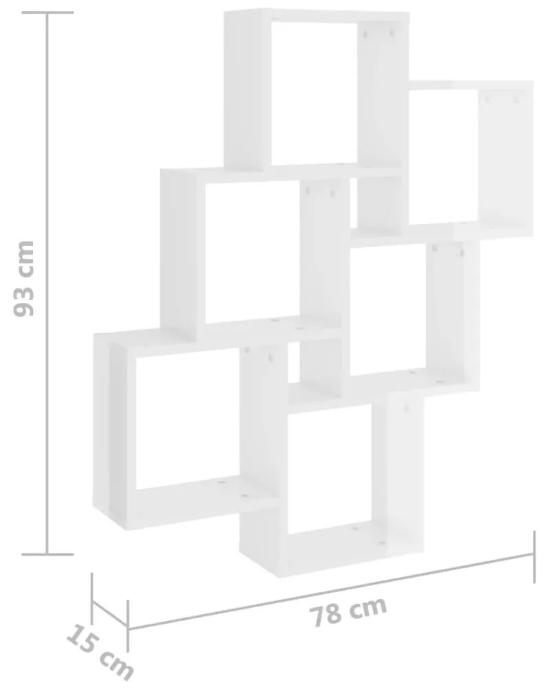 Ραφιέρα Τοίχου με Κύβους Γυαλιστ. Λευκό 78x15x93 εκ. Επεξ. Ξύλο - Λευκό