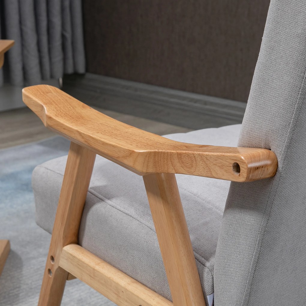 HOMCOM Πολυθρόνα σε Σκανδιναβικό Σχέδιο, έως 120 kg, Όψη Βελούδου, Μασίφ Ξύλο, 68 cm x 74 cm x 82 cm, Φυσικό + Γκρι