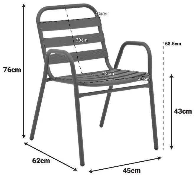 Καρέκλα - Πολυθρόνα Sussie στοιβαζόμενη ανθρακί μέταλλο με φέτες αλουμινίου 45x62x76 εκ. 45x62x76 εκ.