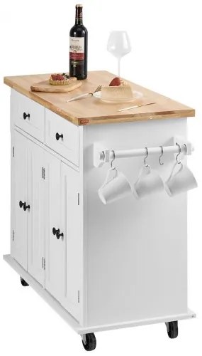 VEVOR Kitchen Island Cart with Solid Wood Top, 35.4" Width Mobile Carts with Storage Cabinet, Rolling Kitchen Table with Spice Rack, Towel Rack, and Drawer, Portable Islands on Wheels, White
