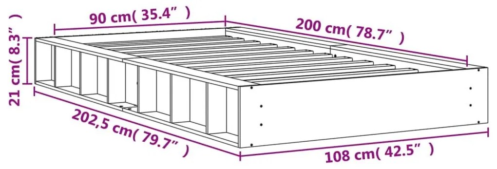 Σκελετός Κρεβ. Χωρίς Στρώμα Καφέ Κεριού 90x200 εκ Μασίφ Πεύκο - Καφέ