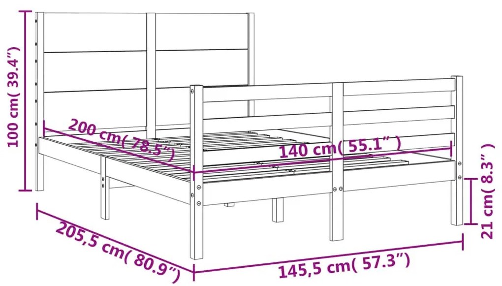 Πλαίσιο Κρεβατιού με Κεφαλάρι Λευκό 140x200 εκ. Μασίφ Ξύλο - Λευκό