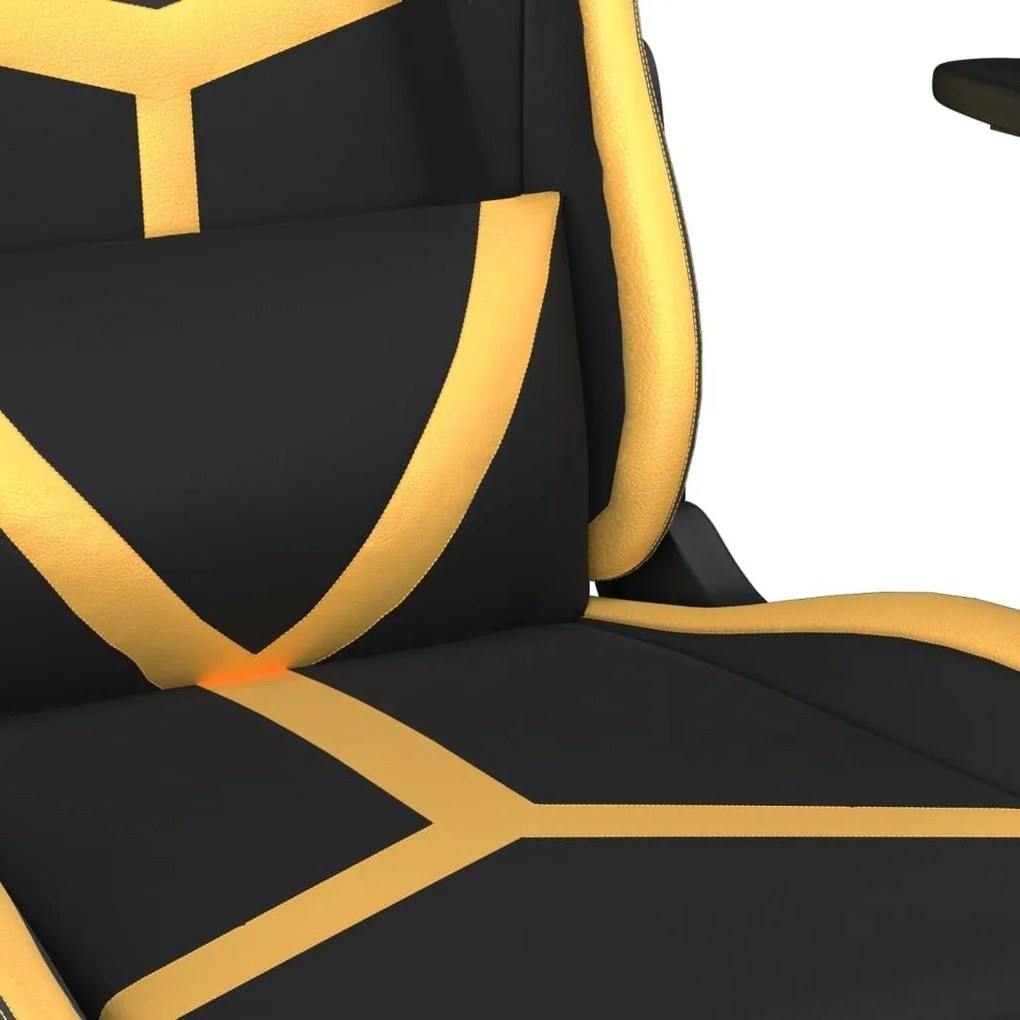 Καρέκλα Gaming Μασάζ Υποπόδιο Μαύρος χρυσός από Συνθετικό Δέρμα - Χρυσό