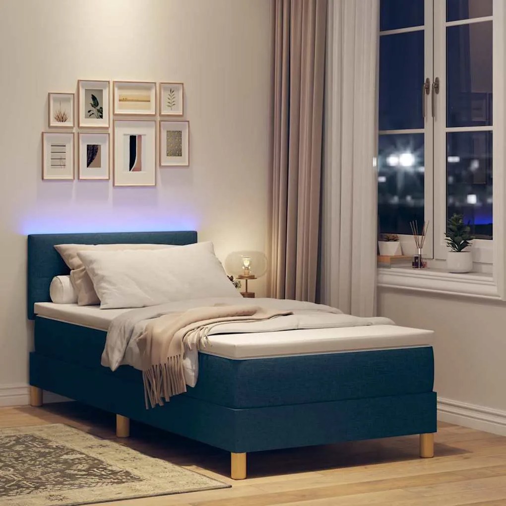 vidaXL Κρεβάτι με ελατήρια με στρώμα Μπλε 100 x 200 cm ύφασμα