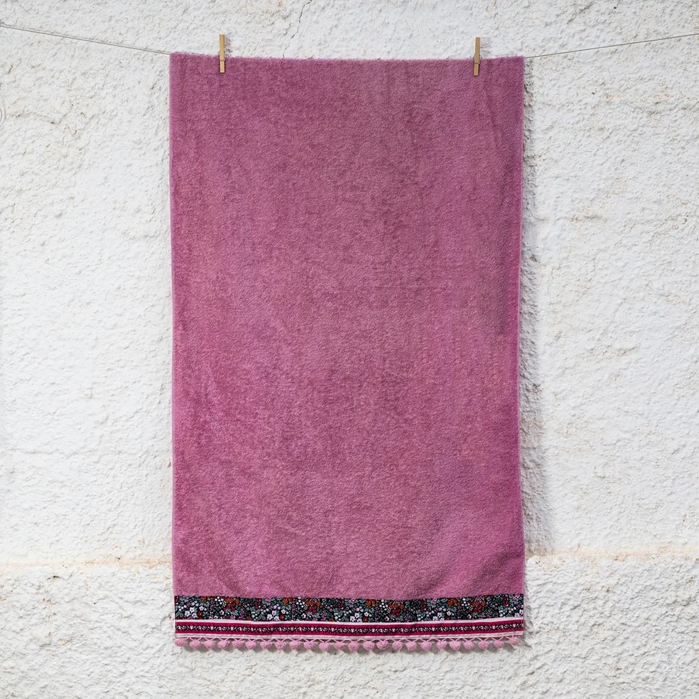 Πετσέτα Θαλάσσης (80x160) White Fabric Lushari Pink