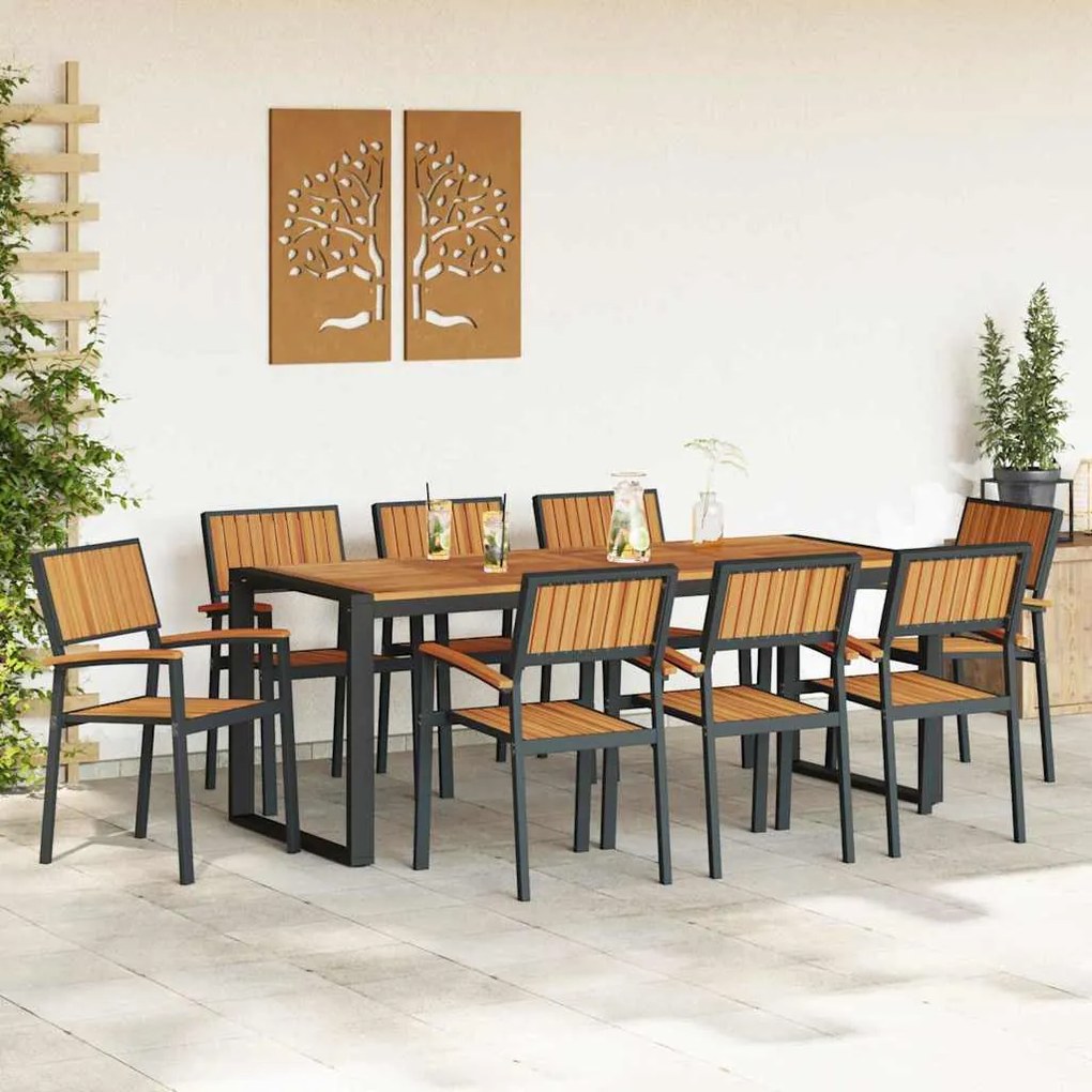 vidaXL Σέτ φαγητού για κήπο 9 pcs Μαύρο και καφέ 200 x 90 x 75 cm