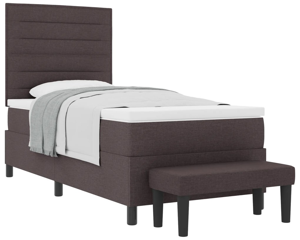 vidaXL Κρεβάτι Box Spring με Στρώμα & Πάγκο Σκούρο Καφέ 90x190 εκ Ύφασμα