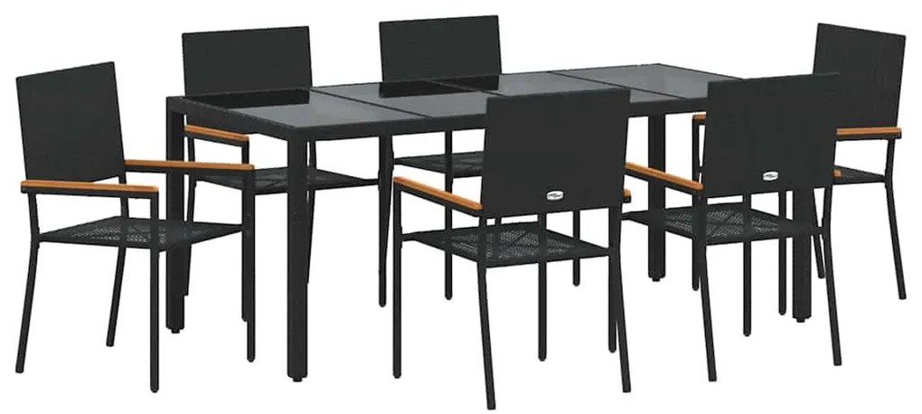 vidaXL Σέτ φαγητού για κήπο 7 pcs Μαύρο 190 x 90 x 75 cm