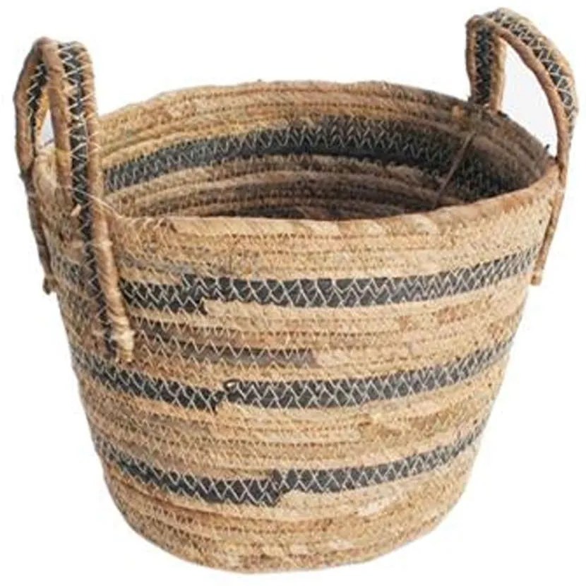 Καλάθι Από Φύλλο Μπανανιάς 00.06.61384 Ριγέ Φ25x27,5cm Ψάθινο Natural-Black Mat