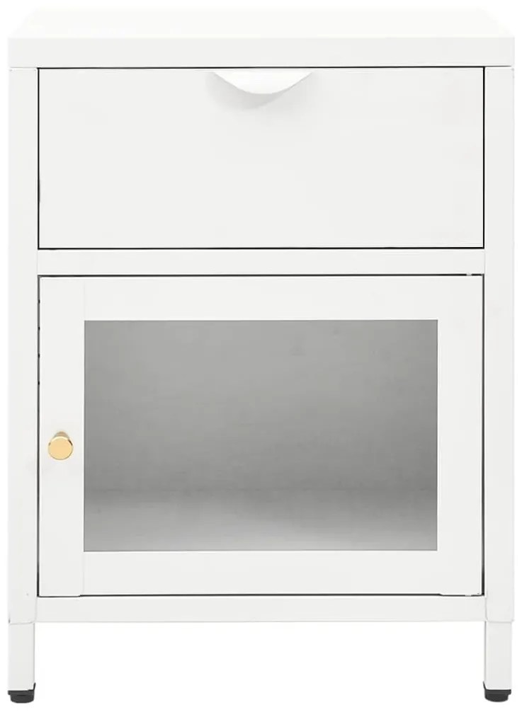 Κομοδίνα 2 τεμ. Λευκά 40 x 30 x 54,5 εκ. από Ατσάλι / Γυαλί - Λευκό