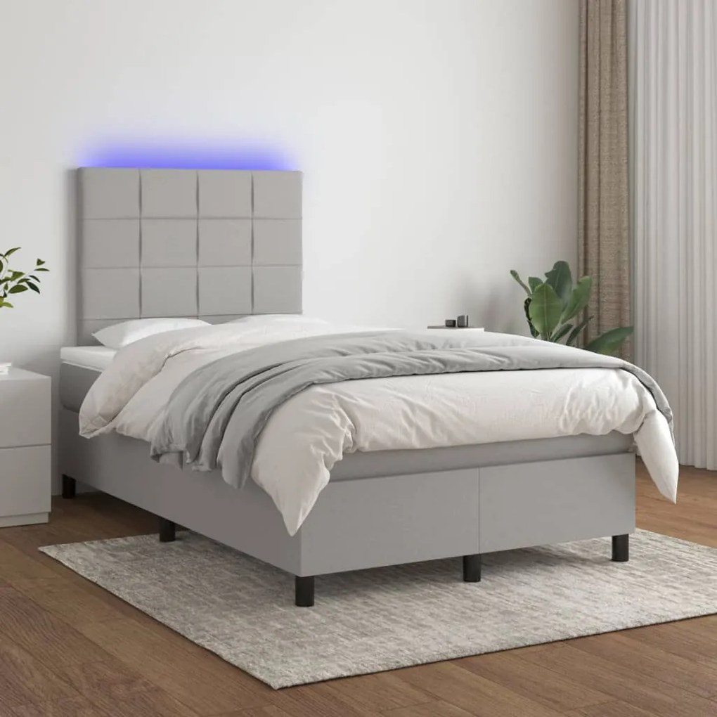 vidaXL Κρεβάτι Boxspring με Στρώμα &amp; LED Αν.Γκρι 120x200 εκ Υφασμάτινο