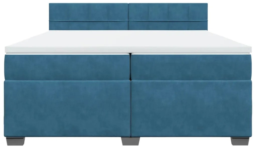 vidaXL Κρεβάτι Boxspring με Στρώμα Μπλε 200x200 εκ. Βελούδινο