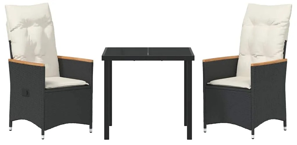 vidaXL Σέτ φαγητού για κήπο με μαξιλάρι 3 pcs Μαύρο συνθετικό ρατάν