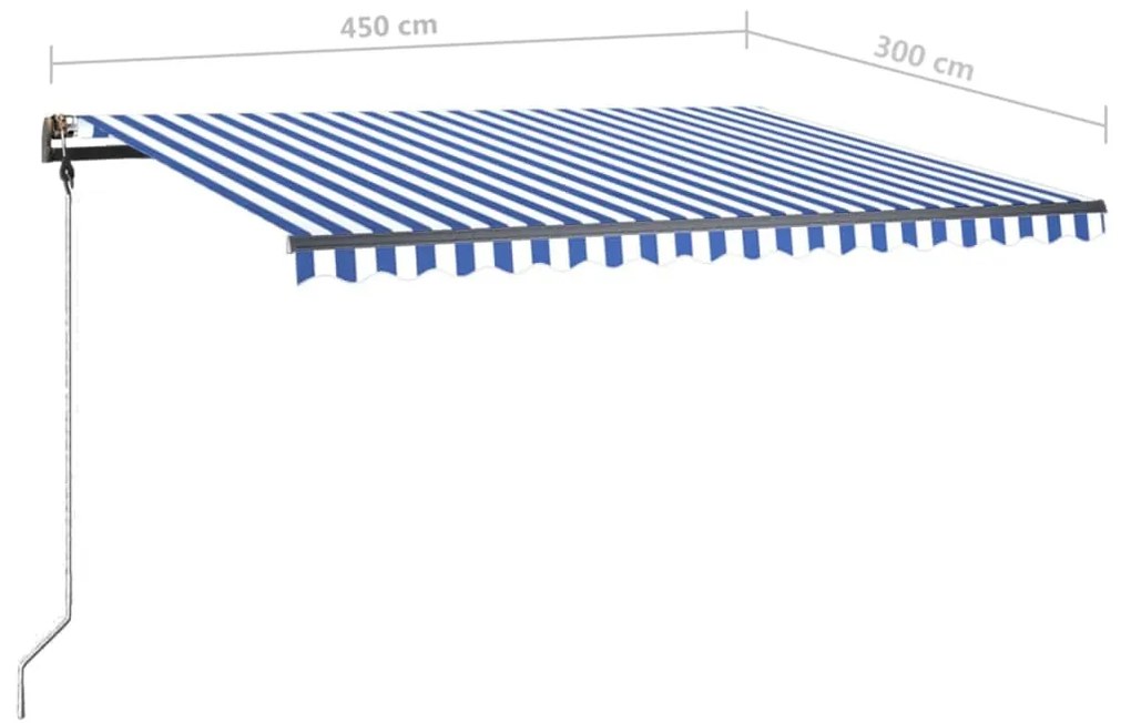 Τέντα Συρόμενη Χειροκίνητη με LED Μπλε / Λευκό 450 x 300 εκ. - Μπλε