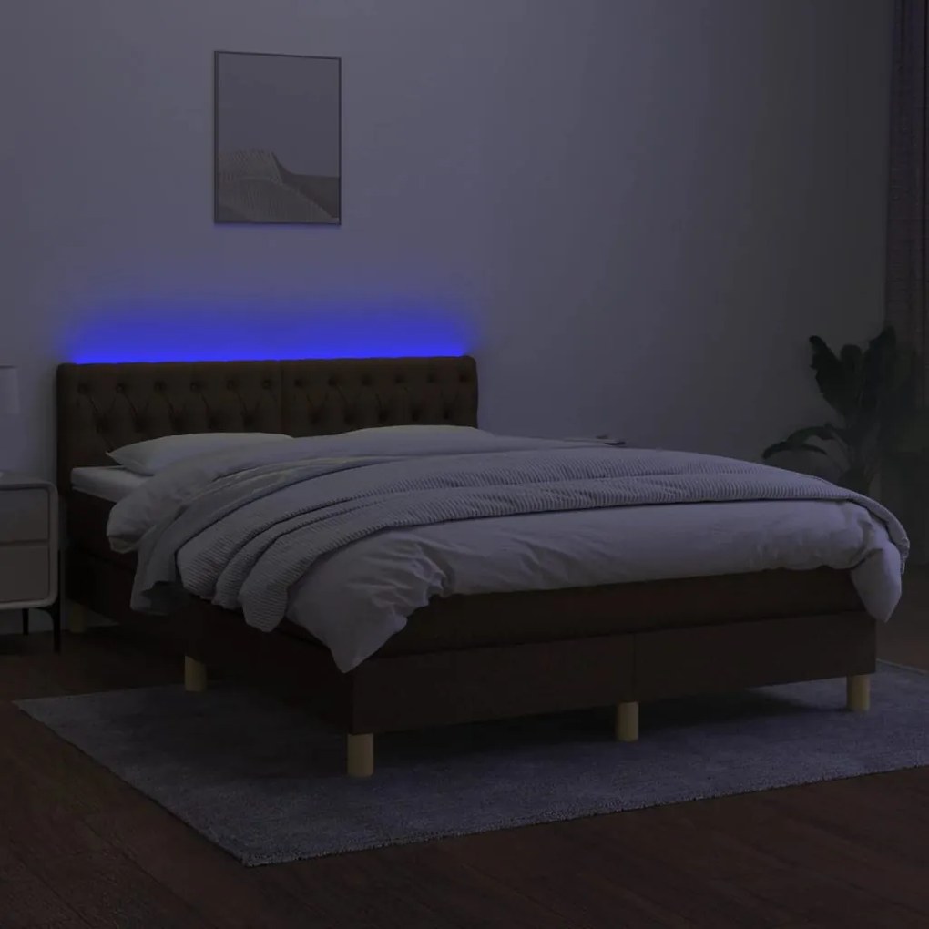 ΚΡΕΒΑΤΙ BOXSPRING ΜΕ ΣΤΡΩΜΑ &amp; LED ΣΚ.ΚΑΦΕ 140X190 ΕΚ ΥΦΑΣΜΑΤΙΝΟ 3133952