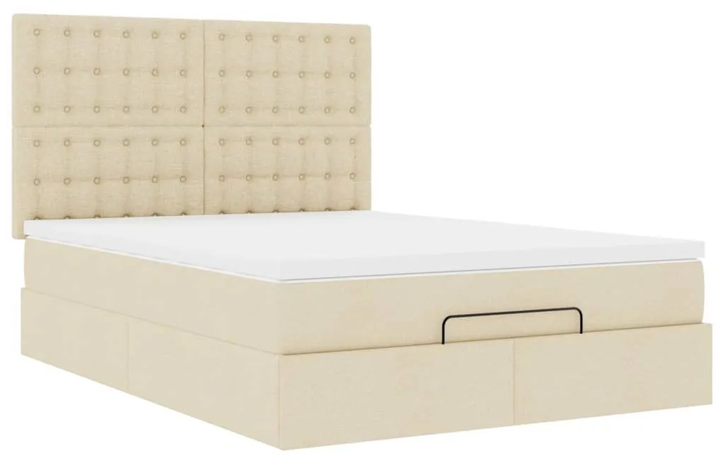 vidaXL Οθωμανικό κρεβάτι με στρώμα Cream 140x200cm ύφασμα