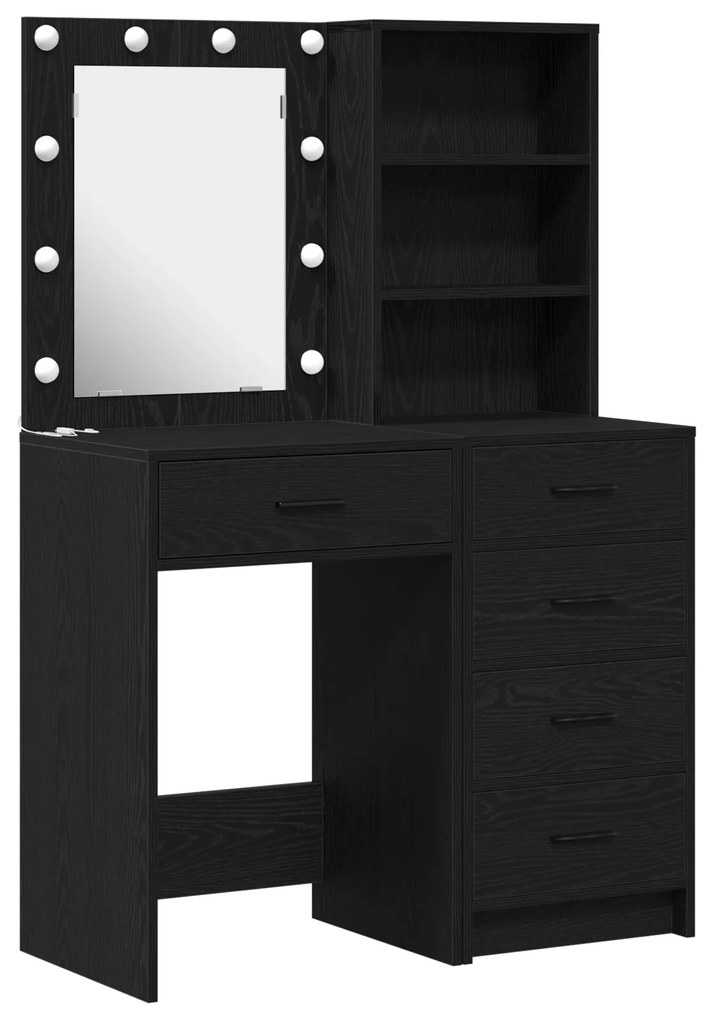 vidaXL 2 τεμάχιο σετ dressing table με LED Μαύρο Επεξεργασμένο ξύλο
