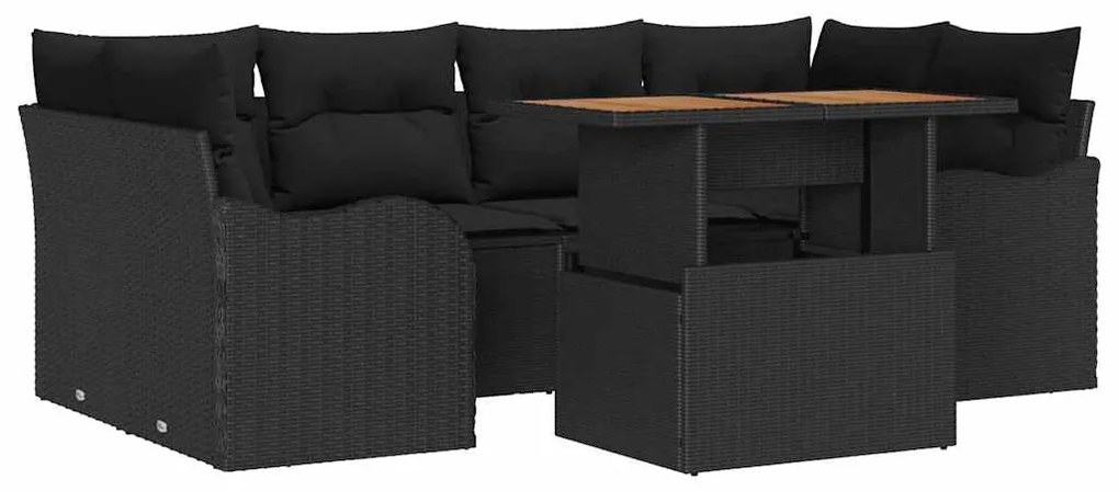 vidaXL Σετ Καναπέ Κήπου με μαξιλάρι 7 pcs Μαύρο 100 x 55 x 73 εκ