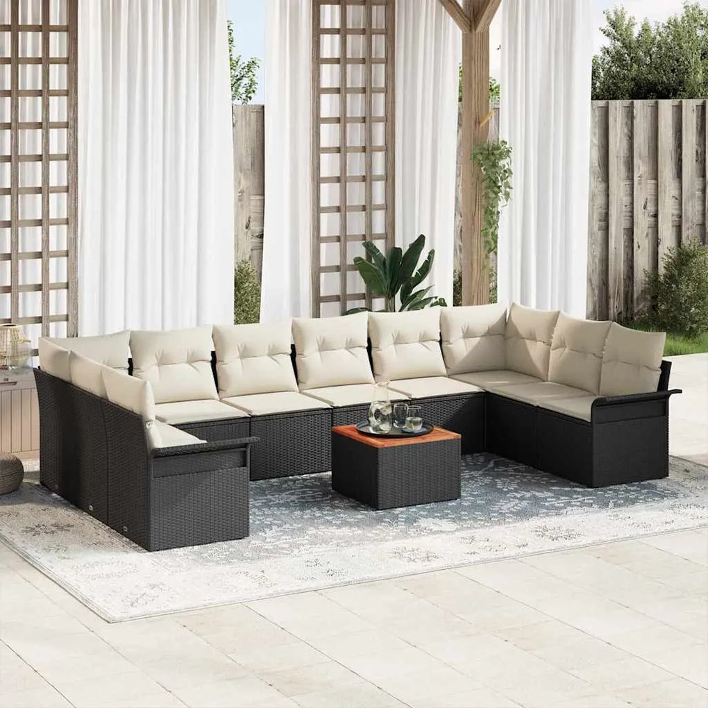 vidaXL Σετ Καναπέ Κήπου 11 pcs Μαύρο, Κρέμα 55 x 55 x 37 εκ