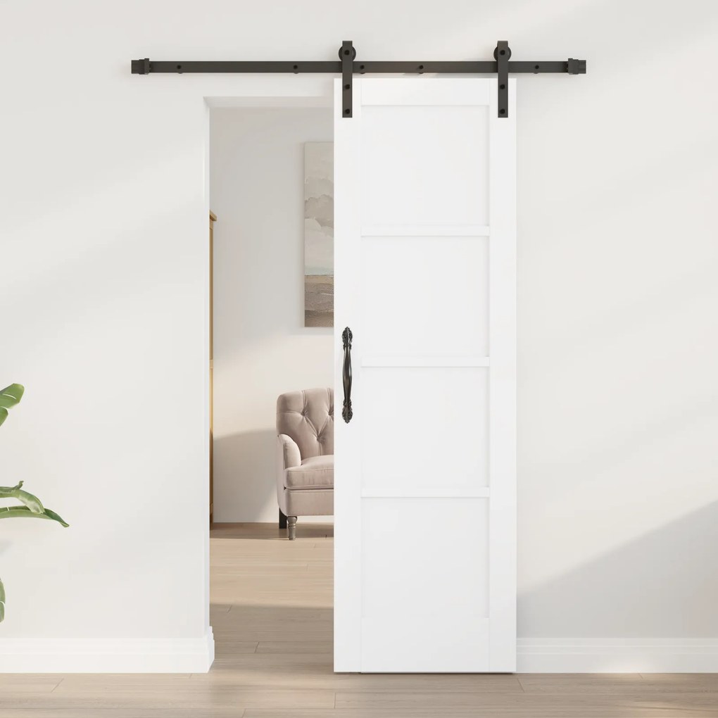vidaXL Συρόμενη Πόρτα με Σετ Εξαρτημάτων Λευκή 61x198.5 cm Στερεό Ξύλο Πεύκου