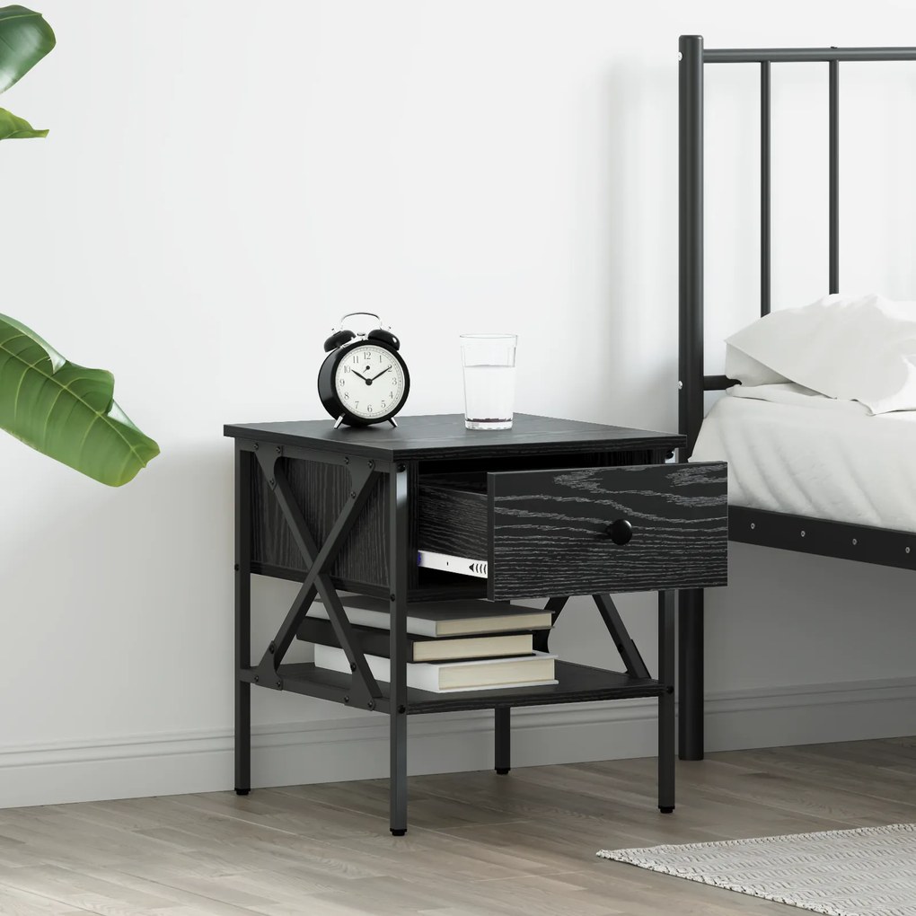 vidaXL κομοδίνο Μαύρη δρυς 40x42x45 εκ Επεξεργασμένο ξύλο
