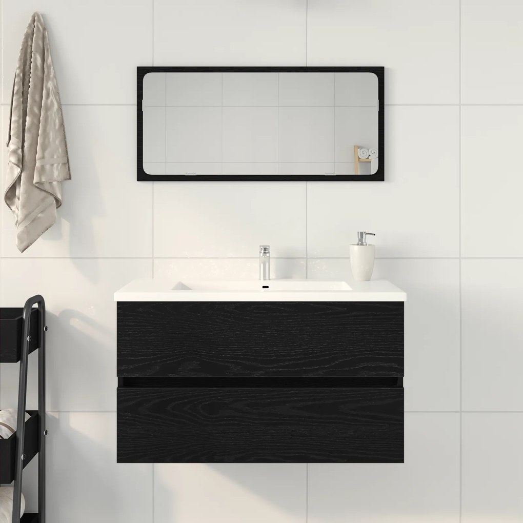 vidaXL Ντουλάπι Νεροχύτη  Μαύρος Δρύς 80x38.5x45 εκ. Επεξεργασμένο Ξύλο