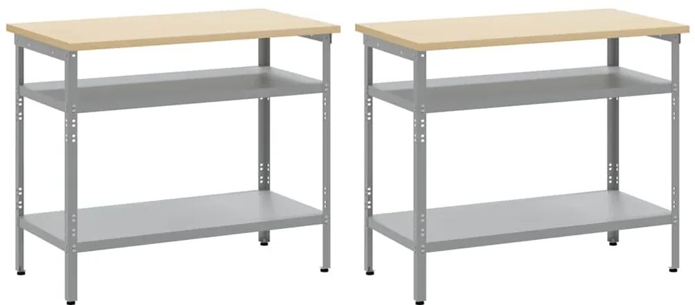 vidaXL Σετ πάγκου εργασίας με ράφι 2 pcs Γκρι 200 x 55 x 85 εκ Ατσάλι