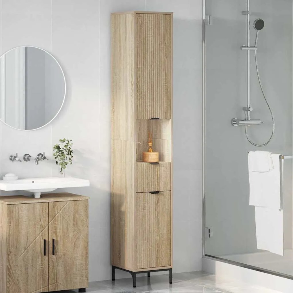 vidaXL Ψηλό ντουλάπι μπάνιου με πόρτα Sonoma Δρυς 31.5 x 33 x 190 εκ.