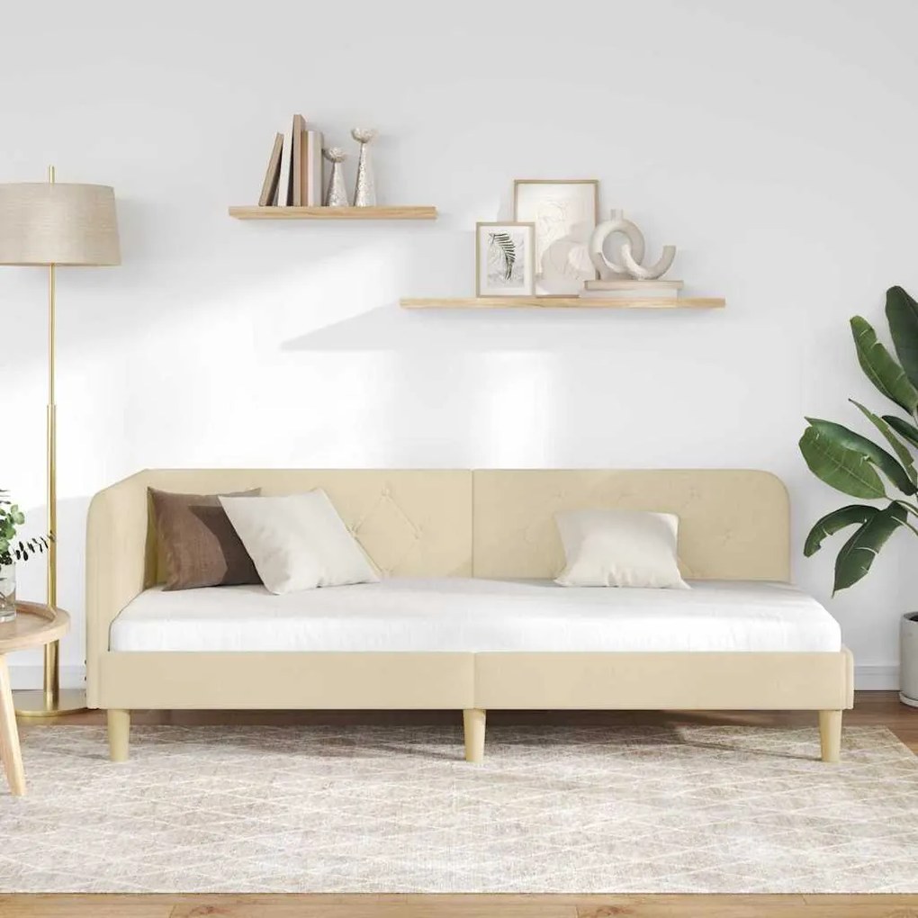 vidaXL Κρεβάτι Γωνίας με κεφαλάρι Κρεμ 80 x 200 cm ύφασμα