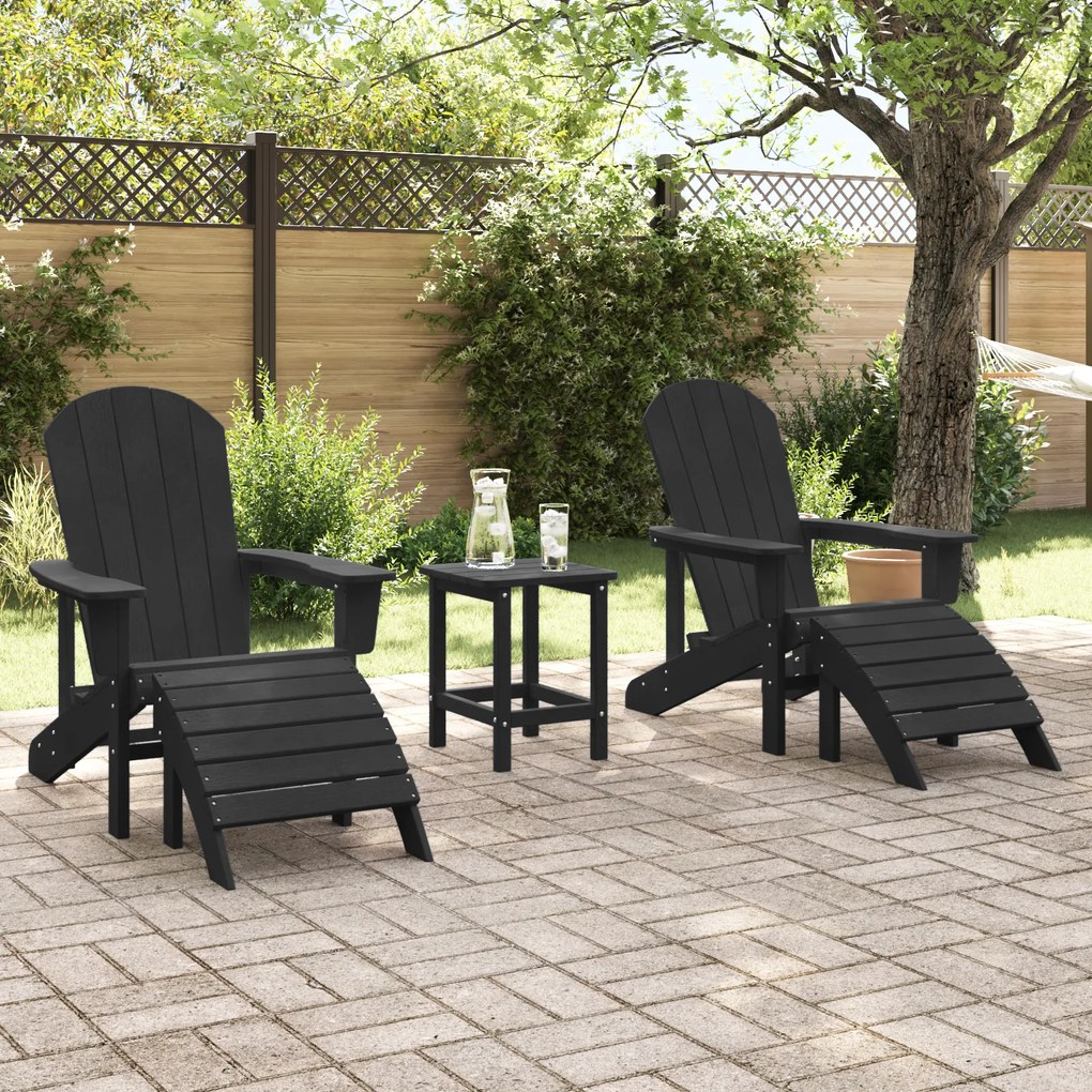 vidaXL Καρέκλες Adirondack με Πόδια 2 τεμ Μαύρο HDPE