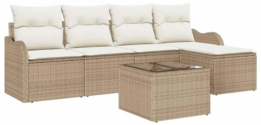 vidaXL Σετ Καναπέ Κήπου με μαξιλάρι 6 pcs Μπεζ Πολυ ράταν