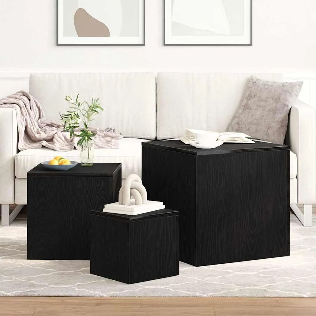 vidaXL Τραπέζι Σαλονιού με Στηρίγματα 3 pcs Μαύρη δρυς 45 x 45 x 45 cm