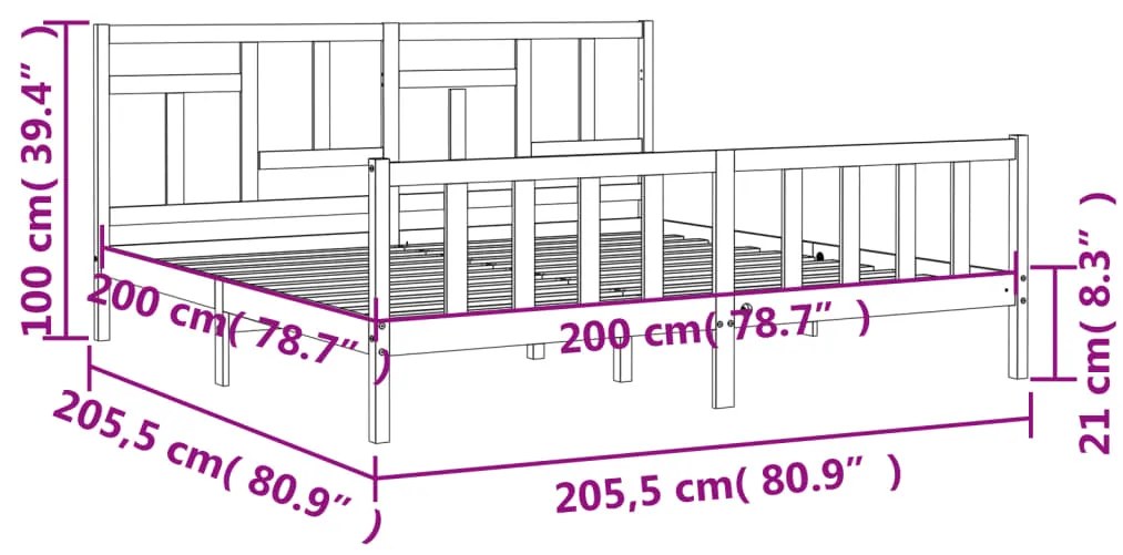 Πλαίσιο Κρεβατιού με Κεφαλάρι Γκρι 200x200 εκ. Μασίφ Ξύλο - Γκρι