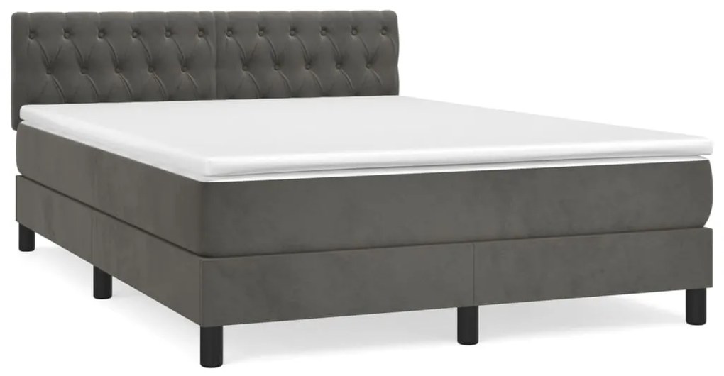 vidaXL Κρεβάτι Boxspring με Στρώμα Σκούρο Γκρι 140x190 εκ. Βελούδινο