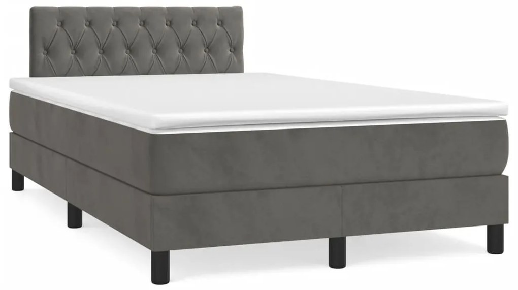 vidaXL Κρεβάτι Boxspring με Στρώμα Σκούρο Γκρι 120x190 εκ. Βελούδινο