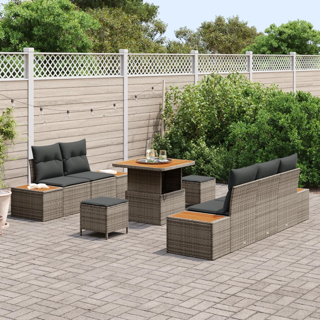 vidaXL Σετ Καναπέ Κήπου με μαξιλάρι 8 pcs Γκρι Πολυ ράταν