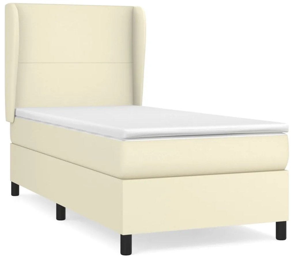 vidaXL Κρεβάτι Boxspring με Στρώμα Κρεμ 90x200 εκ. από Συνθετικό Δέρμα