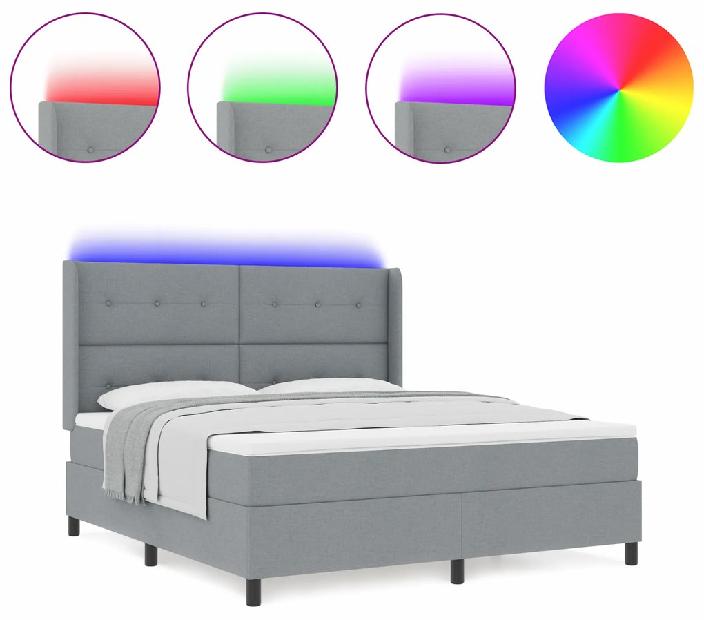 vidaXL Κρεβάτι με Κουτί Ελατηρίων και Ματράς & LED Ανοιχτό Γκρι 180x200 εκ. Ύφασμα