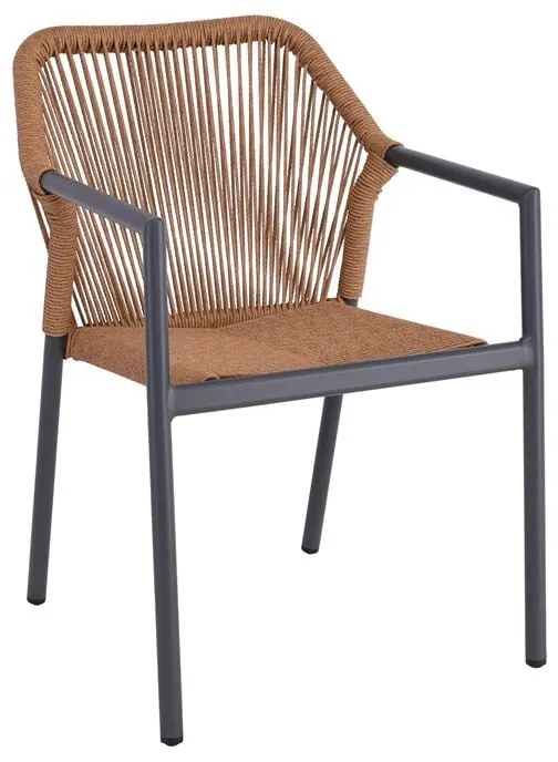 WOODWELL Ε6775,1DINA Πολυθρόνα Βεράντας-Κήπου ALU Ανθρακί, Rope Wicker Φυσικό, Στοιβαζόμενη 56x60x84cm Ε6775,1