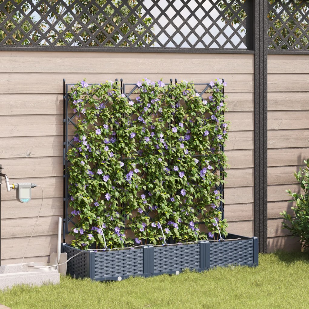vidaXL Γλάστρες Κήπου 1 τεμ Καφασωτό Γκρι 120 x 40 x 126 cm Πλαστικό