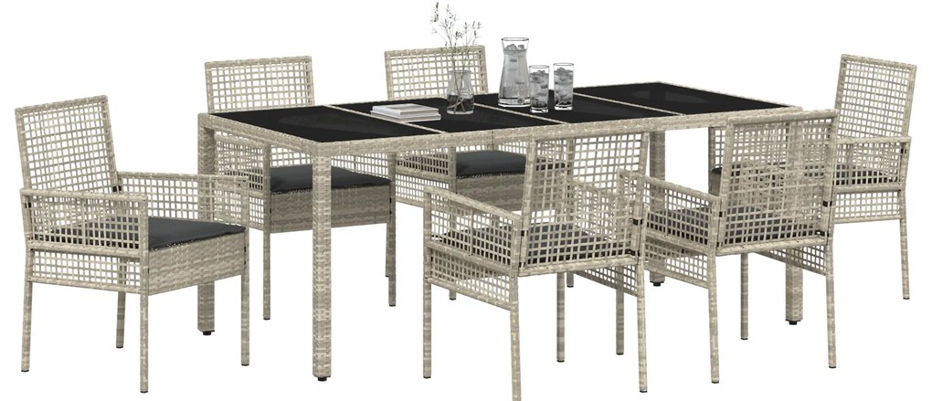 vidaXL Σέτ φαγητού για κήπο 7 pcs Ανοιχτό γκρι 190 x 90 x 75 cm