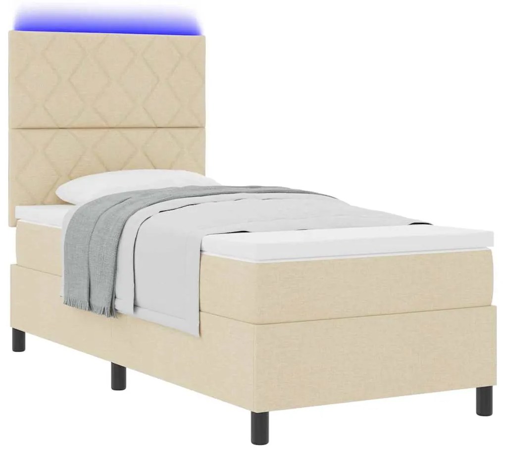 vidaXL Κρεβάτι με ελατήρια με στρώμα Κρεμ 90 x 200 cm ύφασμα