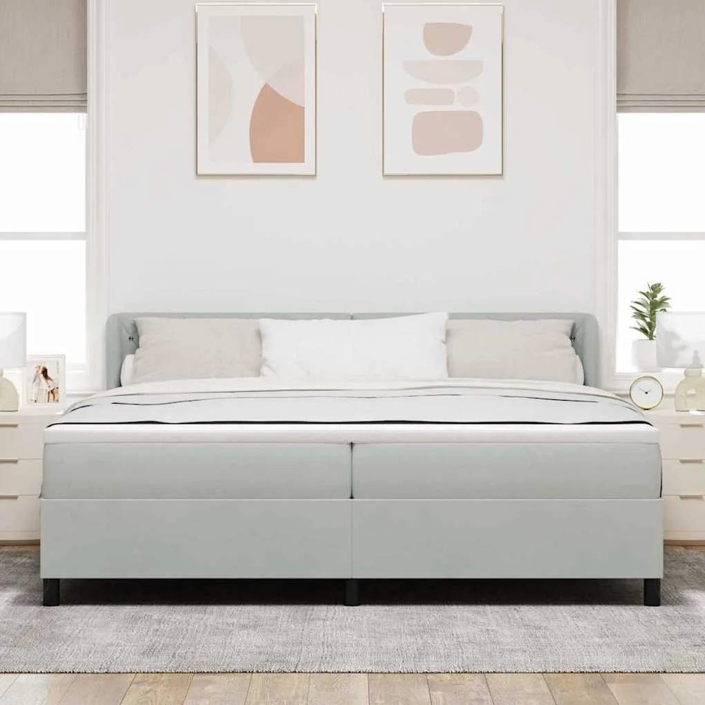 Κρεβάτι Box Spring με Στρώμα vidaXL Ανοιχτό Γκρι 200x200 εκ. Βελούδο