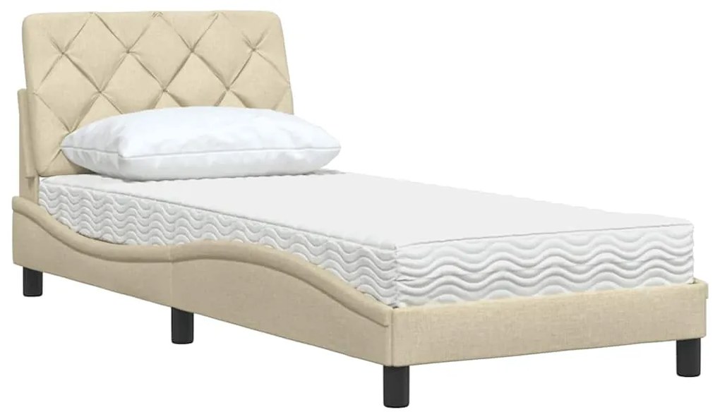 vidaXL Κρεβάτι με Στρώμα Κρεμ 90x200 εκ.Υφασμάτινο