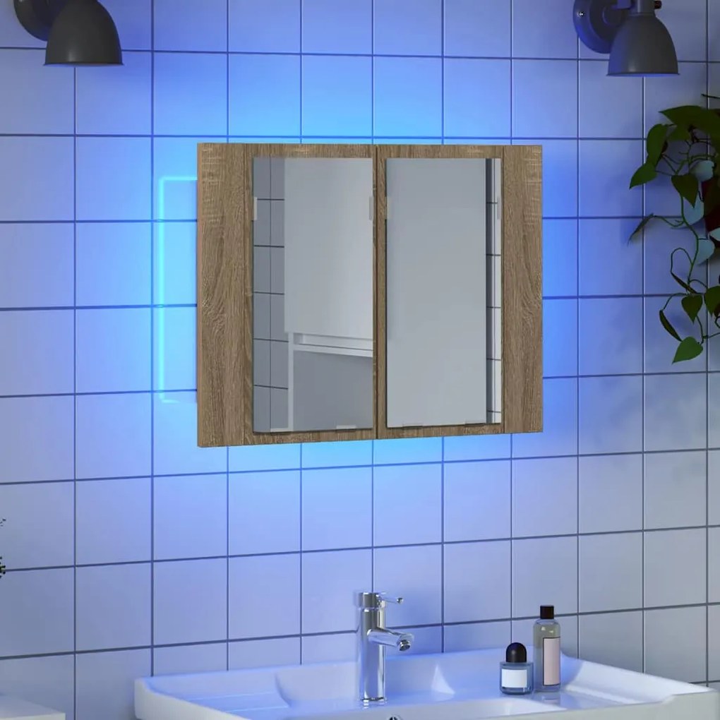 vidaXL Ντουλάπι Μπάνιου με Καθρέφτη & LED Sonoma Δρυς Ακρυλικός