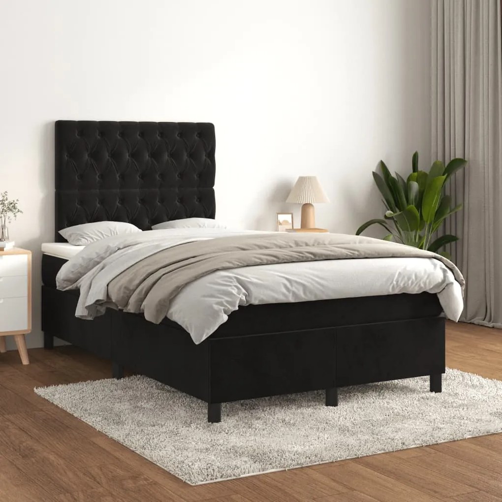 vidaXL Κρεβάτι Boxspring με Στρώμα Μαύρο 120x190 εκ. Βελούδινο