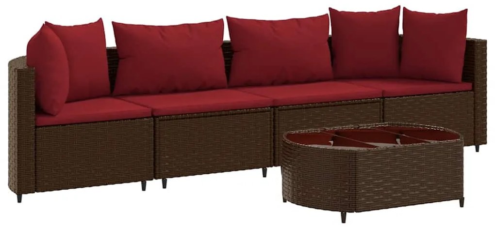 vidaXL Σαλόνι Κήπου Σετ 5 Τεμαχίων Καφέ Συνθετικό Ρατάν με Μαξιλάρια